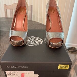 Vince Camuto Silver Stiletto Heels Peep-Toe